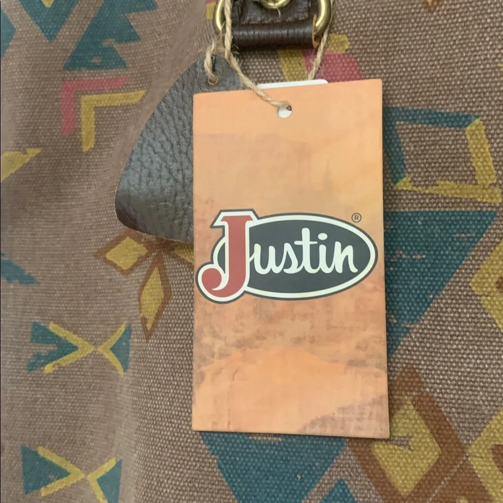 Justin Boots Brown Southwestern Tote with Multicolor Diamond Pattern